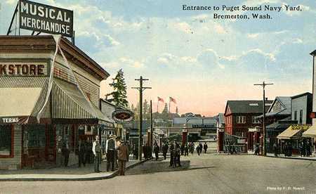 Old postcard showing entrance to Naval Shipyard in Bremerton, Wash., where Yamashita owned Togo Hotel and, later, People's Cafe.