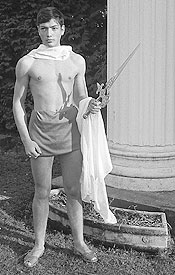 UW student Larry Strickland poses as Apollo in front of the columns for a 1968 fraternity publicity photo. Photo by R.K. Lee.