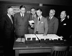 Anthropology Professor Melville Jacobs records the voice of Annie Miner Peterson with his newly bult portable electric phonograph during his visit to Charleston, Ore., in July 1934. Photo courtesy MSCUA, University of Washington Libraries, Negative #UW23239z. Insert photos of recording artifact and notebooks by Mary Lewis.