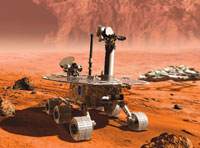 Artist's rendering of the Mars Rover. Rover image courtsey of Jet Propulsion Lab.