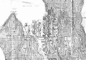 The original Waldron map of Seattle, ca. 1962, made obsolete by new information and geological understanding. Image courtesy Seattle Geologic Mapping Project.