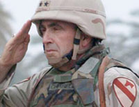 Maj. Gen Peter Chiarelli, '80, salutes as he about to leave Baghdad after almost a year in charge of the city's security. Photo courtesy of the Dept. of Defense.