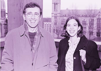 Elizabeth Angell, '01, poses with one of her mentors, International Studies Professor Resat Kasaba, days after she learned she was one of this year's 32 Rhodes Scholars.