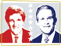 The campaign of Democratic frontrunner John Kerry and President George W. Bush will be analyzed during the March lecture series "Politics, Policy, Media and Money: Elements of Elections."Kerry photo courtesy John Kerry for President. Bush photo courtesy the White House.