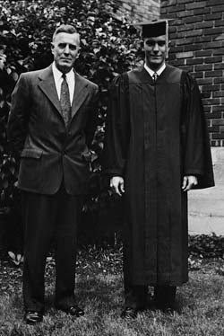 Evans and his dad at the 1948 UW graduation. Evans and his dad at the 1948 UW graduation.