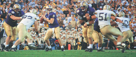 Cody Pickett, who gained valuable experience under fire in the 2001 Rose Bowl, takes over the Husky quarterback's job after the departure of Marques Tuiasosopo. Photo by Jon Marmor.