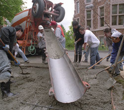 Students working on monument