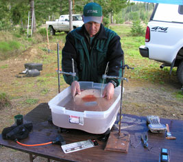 SMC's Bob Gonyea measures acoustic velocity.