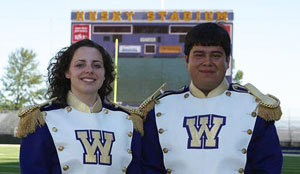 Drum majors Alysa Treber, left, and Angel Saucedo