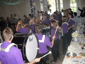 An HMB pep band enlivens a recent wedding reception.