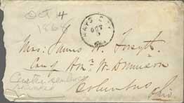 Envelope of letter to Mrs. Forsyth, dated 1868, includes note: 'Custer sentence recinded (sic).'