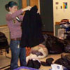 Sorting donated clothes