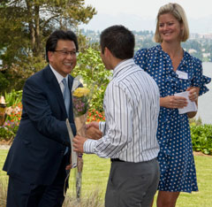 UWAA President-elect Eddie Pasatiempo, student Jilberto Soto and UWAB President Anne Savery