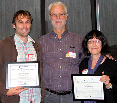 Jeff Bigham and Carol Frieze pose with Richard Ladner after receiving their Capacity Building Awards.