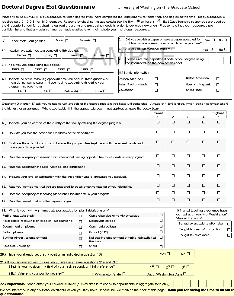 Doctoral Degree Exit 
Questionnaire