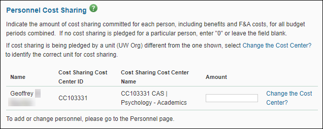 Personnel Cost Sharing section