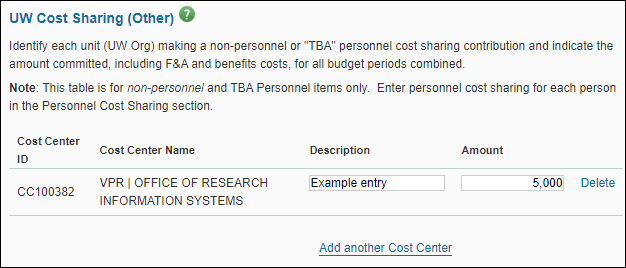 UW Cost Sharing section