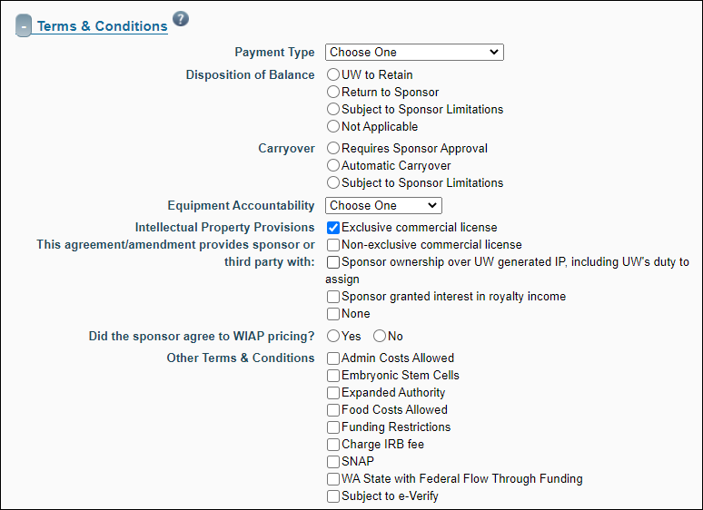 funding action terms and conditions section