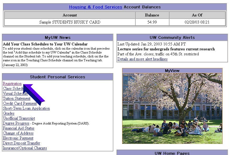 MyUW Student 
Personal Services Screen
