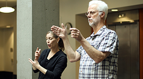Richard Ladner teaching with a sign language interpreter.