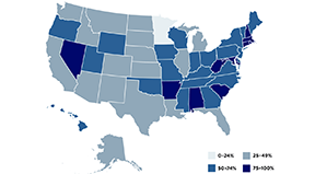 A chart from the report, showcasing how many states are offering CS in high school.