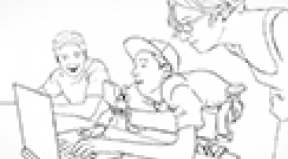 
Sketch of a student using a laptop