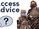 AccessAdvice text with a question mark is a speech bubble underneath, next to Elaine Short and a robot.