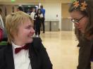 
A student in a wheelchair meets a job recruiter.