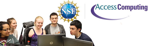 AccessComputing Newsletter header, with students looking at a computer and the NSF + AccessComputing logo.