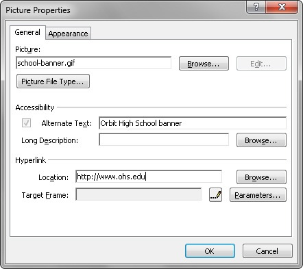 Snapshot of Picture Propreties dialog in Microsoft Expression