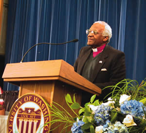 Archbishop Desmond Tutu, winner of the 1984 Nobel Peace Prize, visited the UW May 7, where he received a UW horary degree.
