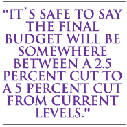 It's safe to say the final budget will be somewhere between those two numbers, which range from a 2.5 percent cut to a 5 percent cut from current levels