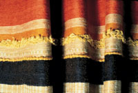 This curtain section, woven for the Wolf Trap National Park for the Performing Arts in suburban Washington, D.C., was a 1971 collaboration between Larsen and a hand-weaving studio in Swaziland. Photo © 2005 Cowtan & Tout.