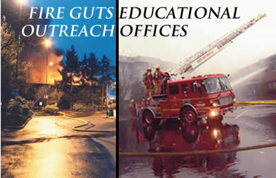 Fire Guts Educational Outreach Offices. Photo by (right) Kathy Sauber, (left) Steven H. Robinson.