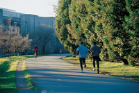 Joggers take advantage of the bucolic trail in the middle of an urban setting. Photo by Kathy Sauber.