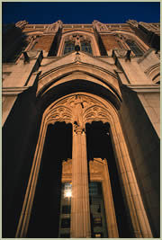 A portal to knowledge: the library's main entrance. Photo copyright William Thompson.