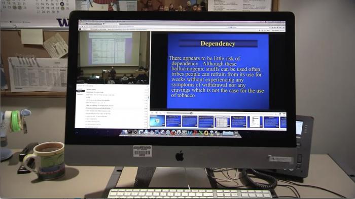 Still image from video: A computer screen showing lecture video with interactive transcript