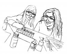 Two students conducting an experiment with test tubes.
