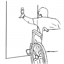 Person in a wheelchair opening a door.