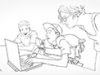 Sketch of a student using a laptop