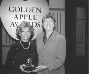 Picture of Sheryl with Terry Bergeson, Washington state Superintendent of Public Instruction at the Golden Apple Awards
