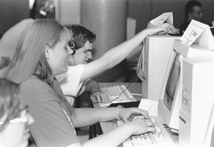 Phase I Scholars Karyn and Keaton, at 1997 Summer Study. Karyn and Keaton at computer