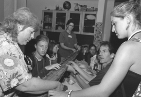 Picture of Cyndi, Katie, and Ed at Summer Study 2000