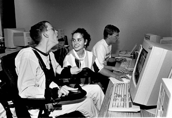 DO-IT Scholars play a computer game.