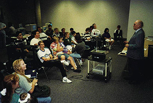 Professor James Tillman lectures on the feasibility of an expedition to Mars to the enthusiastic group of DO-IT Scholars. James Tillman lectures on the feasibility of an expidition to Mars to the enthusiastic group of DO-IT Scholars.