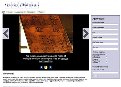 Screenshot of the Accessible University's demo site.