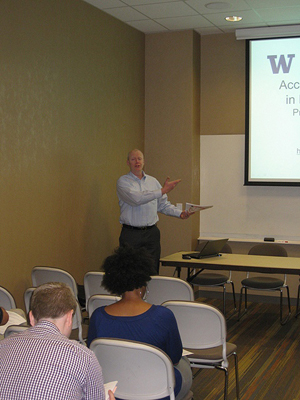 Image of staff member Terry delivering a presentation at the 2012 AccessComputing CBI