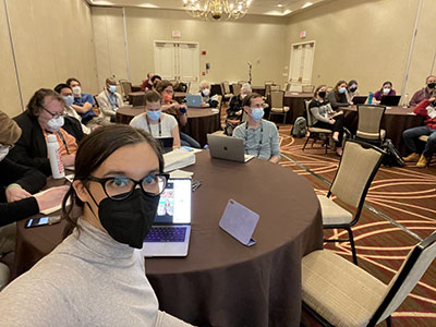 The in-person part of our hybrid group, listening to 11 short presentations on teaching about accessibility in CS courses. The in-person part of our hybrid group, listening to 11 short presentations on teaching about accessibility in CS courses.