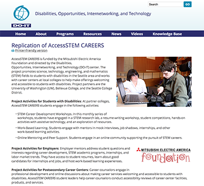 Screenshot of the Replications of AccessSTEM CAREERS webpage.