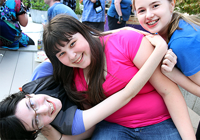 Lindsay hangs out with friends during karaoke night at Summer Study 2012.